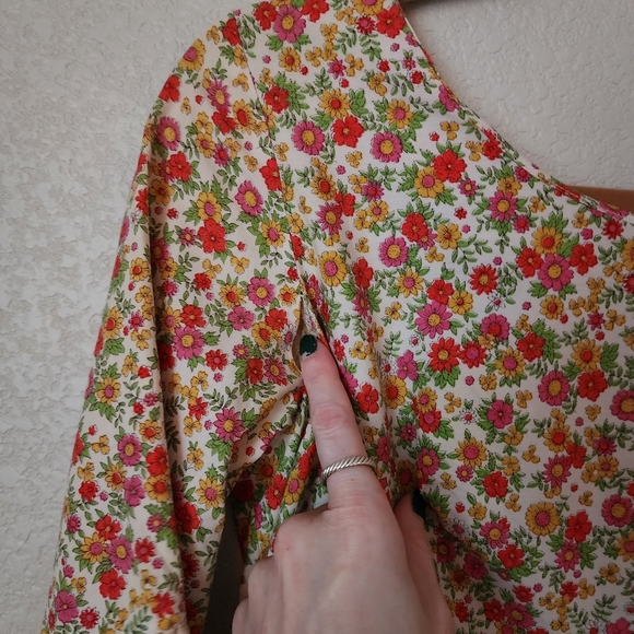 GARY JAY x VINTAGE 60's micro floral cottagecore midi‎ dress ruffle lace sleeve - Picture 5 of 11